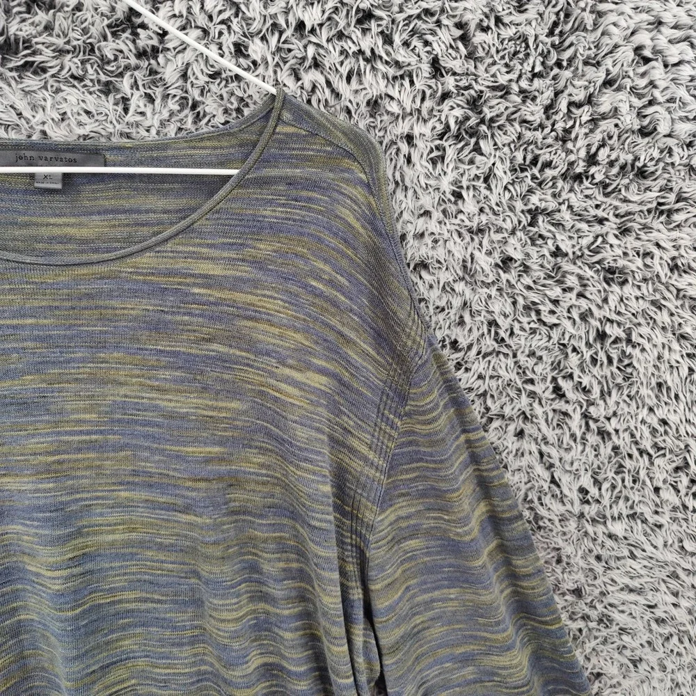 John Varvatos Men Minimalist Linen Cotton Sweater XL Blue Green Space Dye Marled